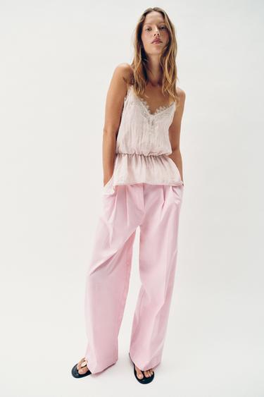 LACE-TRIMMED CAMISOLE TOP - Pink by Zara
