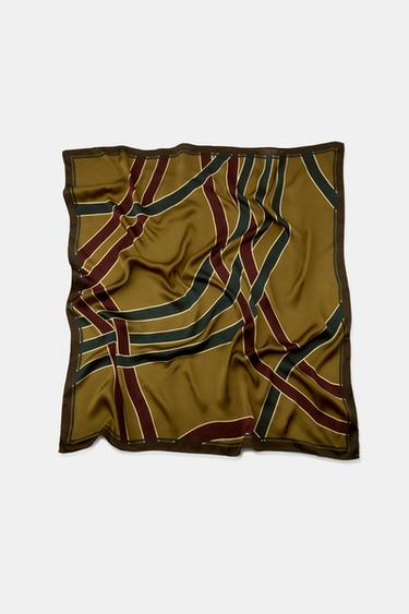 100% VISCOSE STRIPED PRINT SCARF - Olive green by Zara