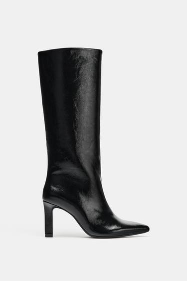 FAUX-PATENT WIDE-LEG BOOTS WITH BLOCK HEEL - Black by Zara