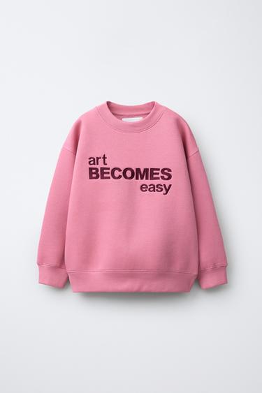EMBROIDERED SLOGAN SWEATSHIRT - Pink by Zara