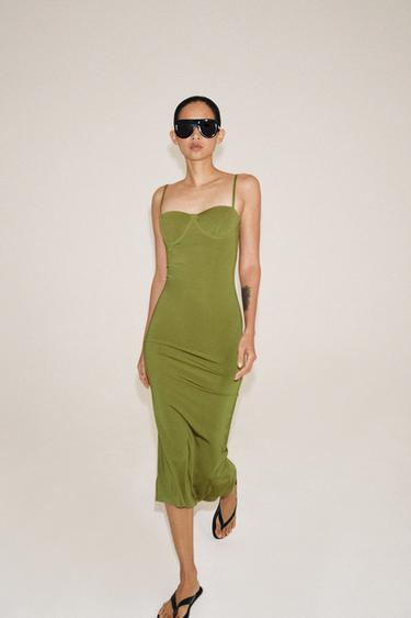 POLYAMIDE MIDI DRESS - Green by Zara