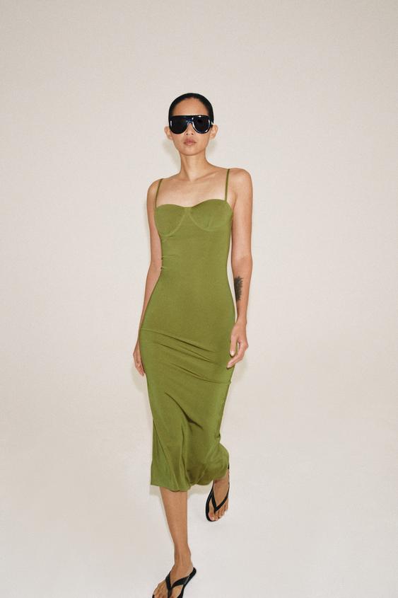 POLYAMIDE MIDI DRESS - Green by Zara - Image 0