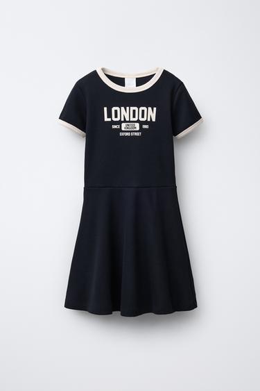 TEXT RIBBED DRESS - Navy blue by Zara