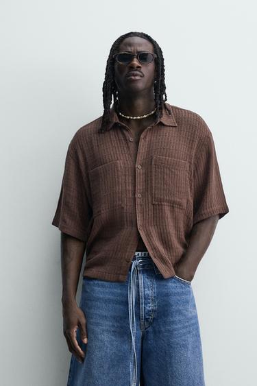 RELAXED FIT TEXTURED SHIRT - Brown by Zara
