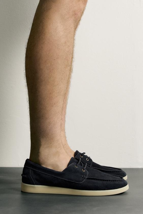 LEATHER DECK SHOES - Blue by Zara - Image 0