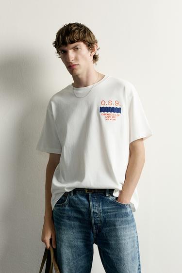 COMBINED EMBROIDERED RELAXED FIT T-SHIRT - White by Zara