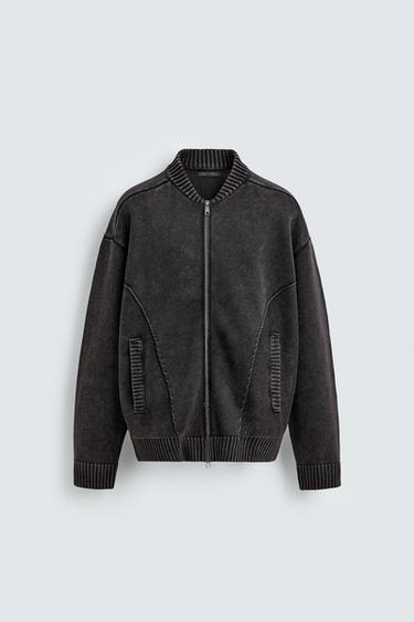 WASHED KNIT BOMBER JACKET - Brown by Zara