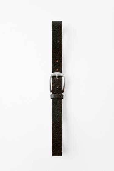 100% CRACKLED LEATHER BELT - Brown by Zara