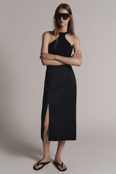 ZW COLLECTION SATIN SKIRT WITH FROG FASTENING - Black by Zara