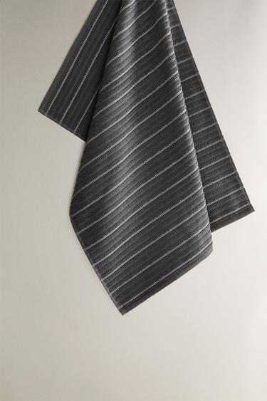 STRIPED COTTON TERRY TEA TOWEL - Grey by Zara