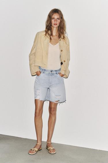 ZW COLLECTION RIPPED DENIM BERMUDA SHORTS - Light blue by Zara - Image 0