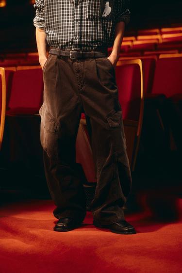 RELAXED FIT CARGO TROUSERS - Brown by Zara