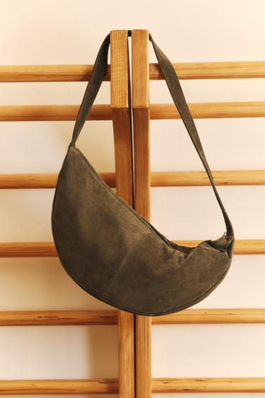 LEATHER SHOULDER BAG - Khaki Green by Zara