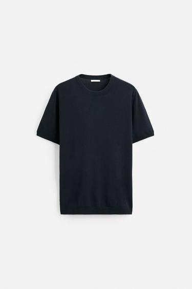 VISCOSE BLEND KNIT T-SHIRT - Navy blue by Zara