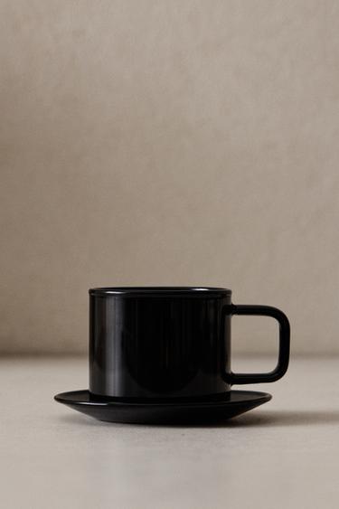 BOROSILICATE GLASS MUG AND SAUCER - Black by Zara