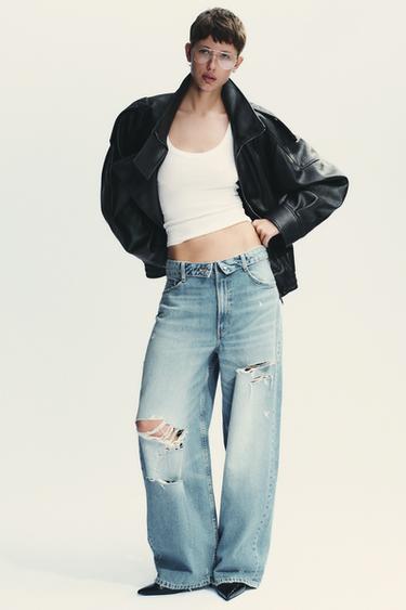 TRF MID-WAIST FOLDED WAISTBAND JEANS - Light blue by Zara