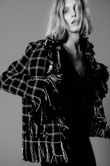 ZW COLLECTION CHECK FRINGED JACKET - Black / White by Zara