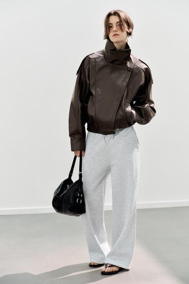 BASIC STRAIGHT-LEG PLUSH TROUSERS WITH ADJUSTABLE HEM - Grey marl by Zara