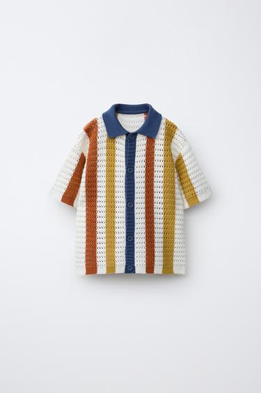 STRIPED KNIT SHIRT - Dark tan by Zara