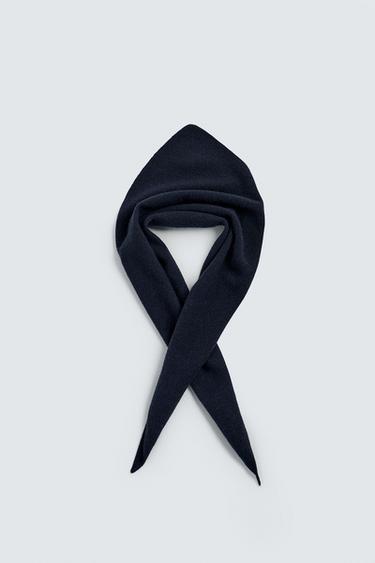 100% WOOL KNITTED BANDANA - Navy blue by Zara