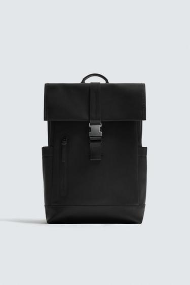 RUBBERISED BACKPACK WITH FLAP - Black by Zara