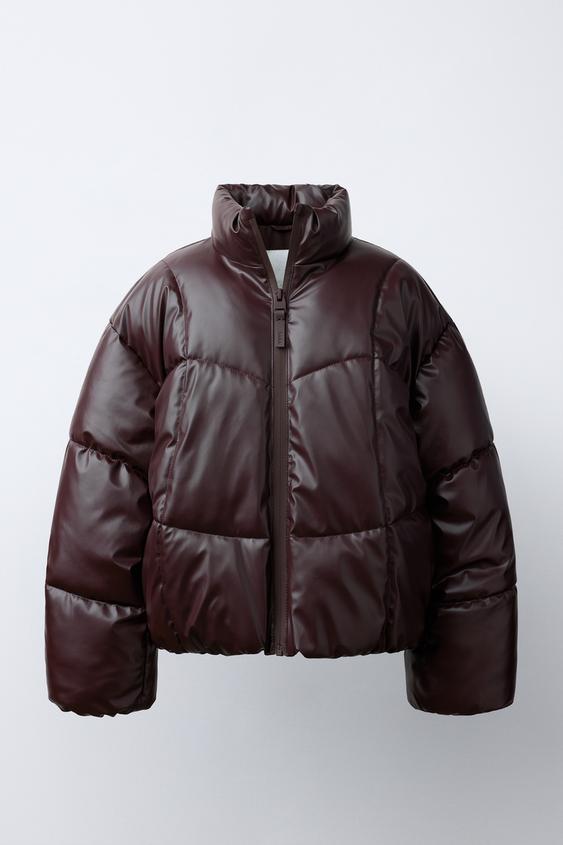 WATER-REPELLENT RUBBERISED PUFFER COAT - Brown by Zara - Image 0