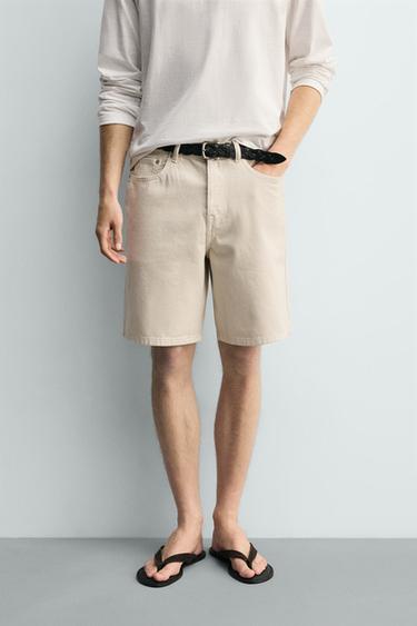 STRAIGHT-LEG DENIM BERMUDA SHORTS - Oyster-white by Zara