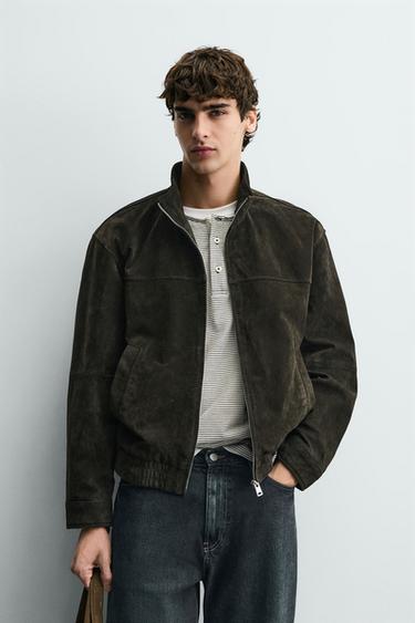 SUEDE LEATHER JACKET - Dark bottle green by Zara