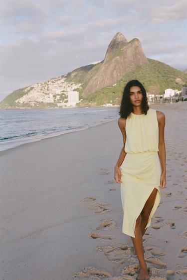GATHERED MIDI DRESS - Yellow by Zara - Image 0