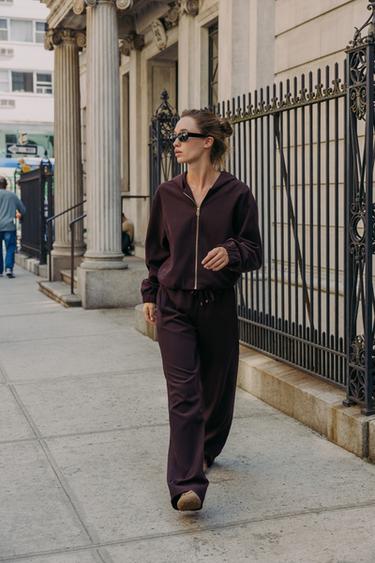 WIDE-LEG TROUSERS - Burgundy by Zara