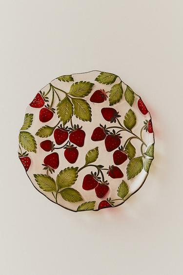 STRAWBERRY GLASS DESSERT PLATE - Red by Zara