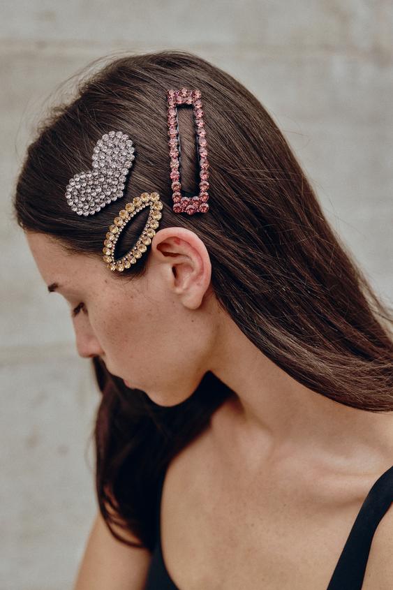3-PACK OF HEART RHINESTONE HAIR CLIPS - Multicoloured by Zara - Image 0