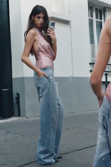 SHIMMER HALTER TOP - Pink by Zara