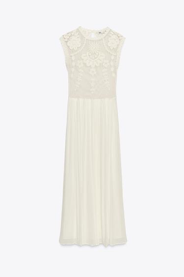 ZW COLLECTION EMBROIDERED COMBINED DRESS - Ecru by Zara