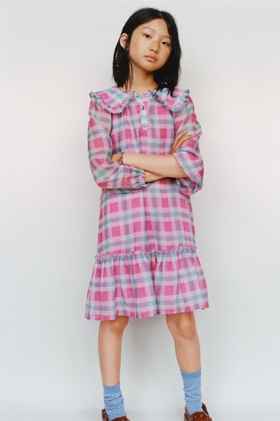 CHECKED PETER PAN COLLAR DRESS - Pink by Zara - Image 0