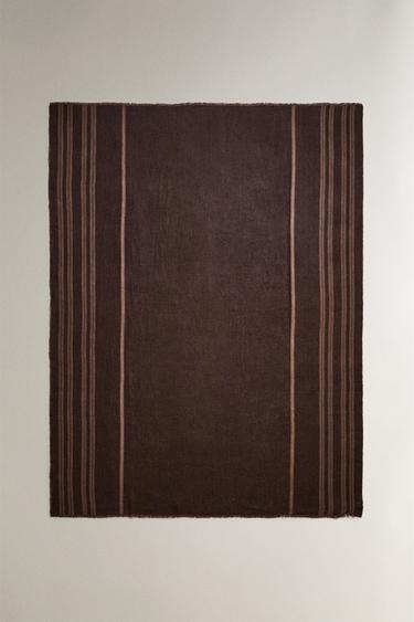 STRIPED LINEN BLANKET - Brown by Zara - Image 0