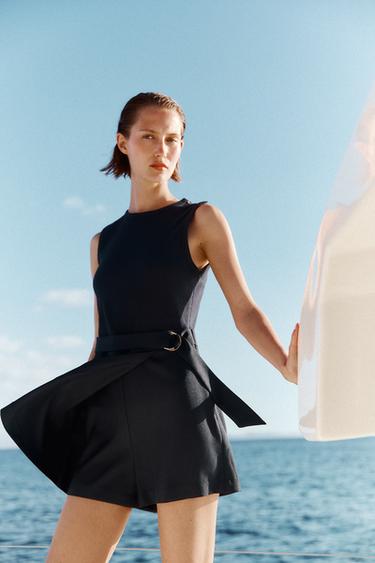 CONTRAST JUMPSUIT WITH BELT - Navy blue by Zara