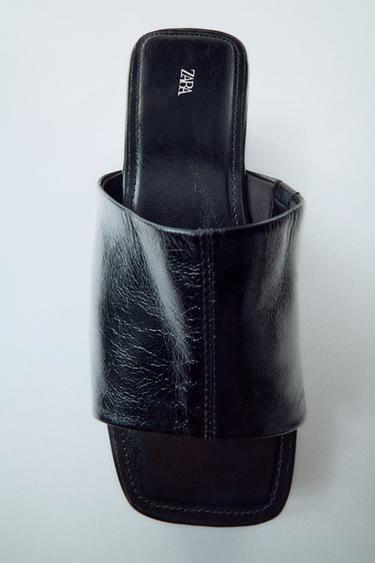 LEATHER PLATFORM SANDALS - Black by Zara
