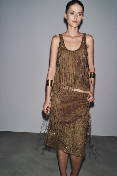 ZW COLLECTION BEADED TOP - Golden by Zara - Image 0