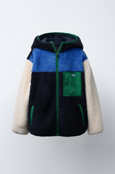COLOUR BLOCK FAUX SHEARLING JACKET WITH HOOD - Multicoloured by Zara