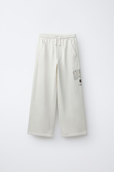 WIDE-LEG PLUSH JOGGING TROUSERS - Ecru by Zara