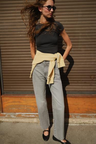 JEANS Z.03 REGULAR FIT HIGH-WAIST LONG LENGTH - Light grey by Zara