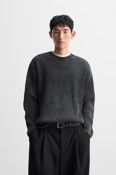 WASHED PURL KNIT SWEATER - Faded black by Zara