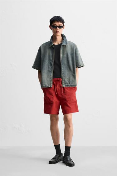 DENIM ZIP-UP SHIRT - Blue / Green by Zara - Image 0