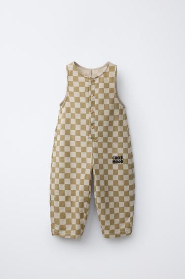 LONG CHECKERBOARD DUNGAREES - Light beige by Zara