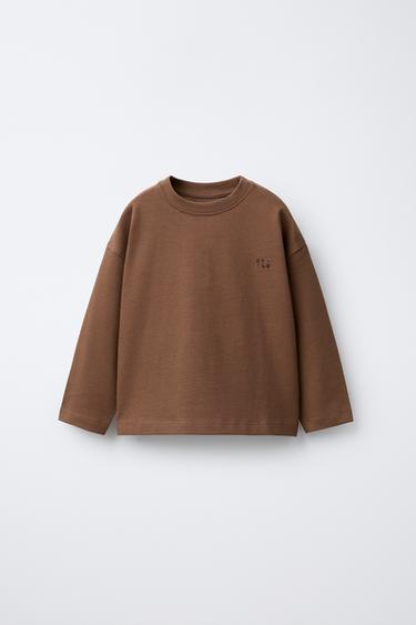 HEAVYWEIGHT EMBROIDERED T-SHIRT - Light brown by Zara