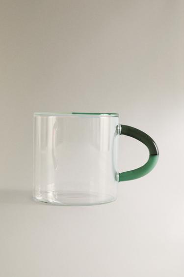 BOROSILICATE GLASS MUG WITH COLOURED HANDLE - Green by Zara