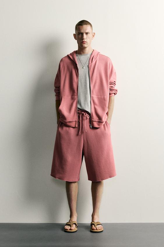 WASHED WAFFLE-KNIT LOUNGE BERMUDA SHORTS - Pink by Zara - Image 0