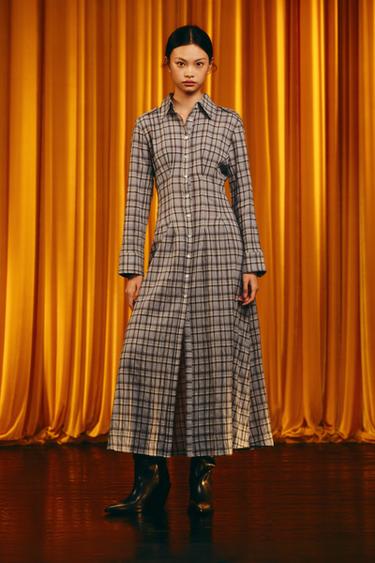 CHECK SHIRT DRESS - Brown-Blue by Zara