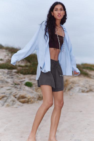 LINEN BLEND BOXER BERMUDA SHORTS - Anthracite grey by Zara